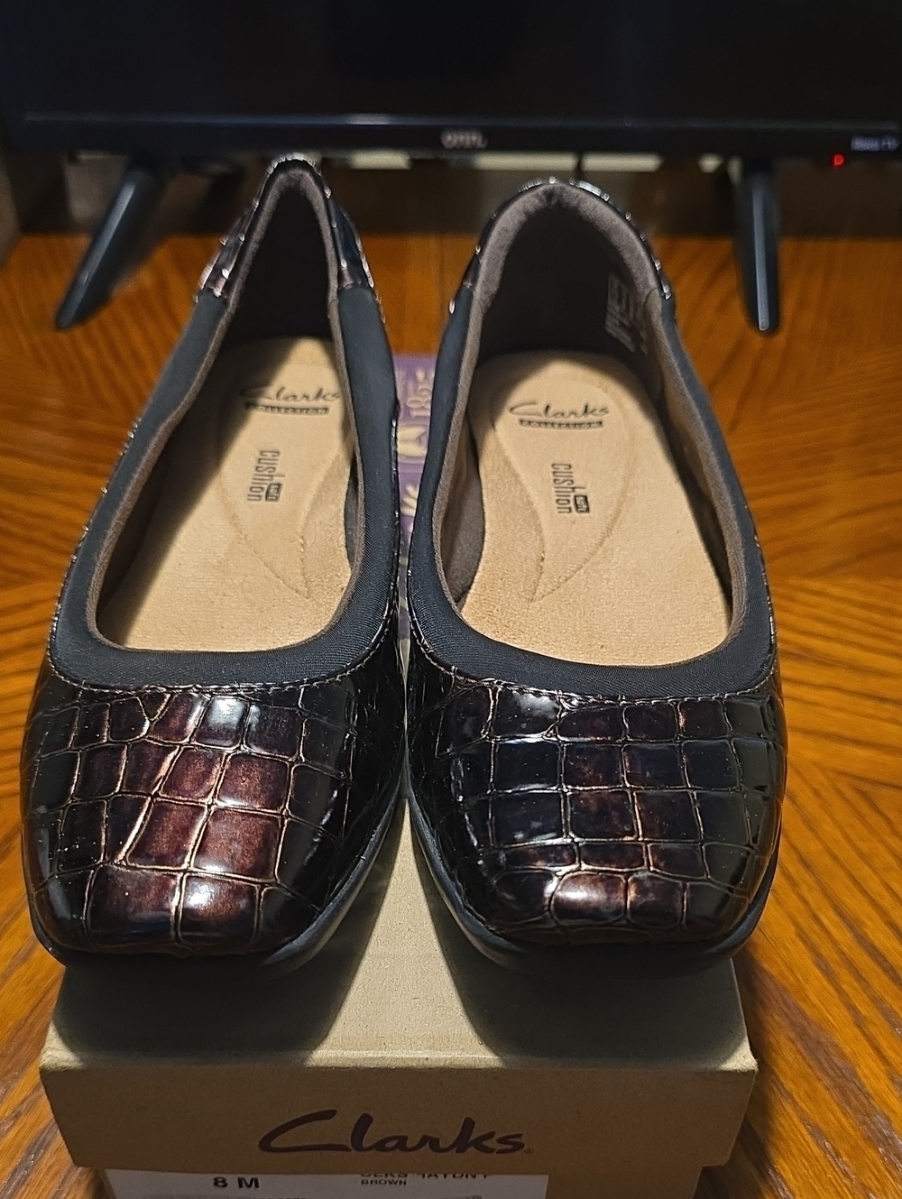 Clarks Women’s Croc-Embossed Brown Ballet Flats